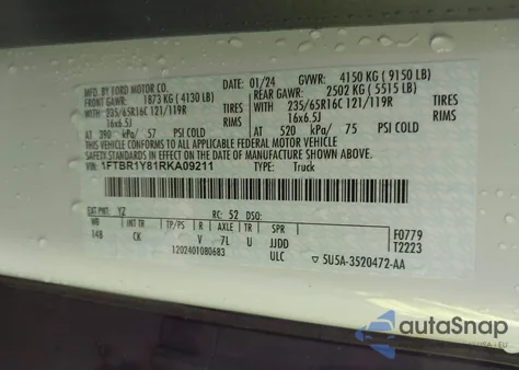 2024 Ford Transit-250 from USA, damaged, VIN 1FTBR1Y81RKA09211